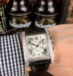 Copy Cartier Tank Francaise watch SS Diamond Black Leather Band